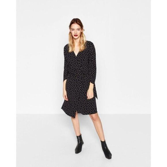ZARA POLKA DOT WRAP BELTED DRESS - Picture 3 of 5